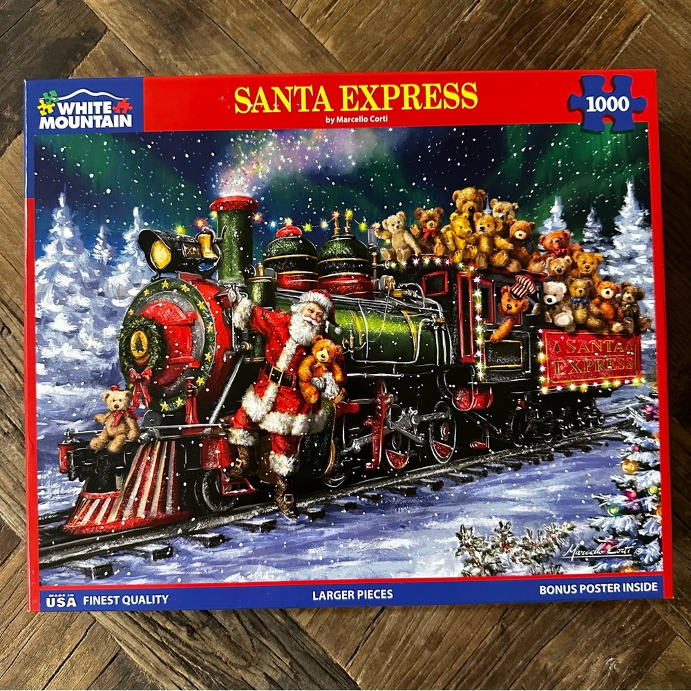 White Mountain Santa Express Puzzle - Santa Clause with train of teddy bears
